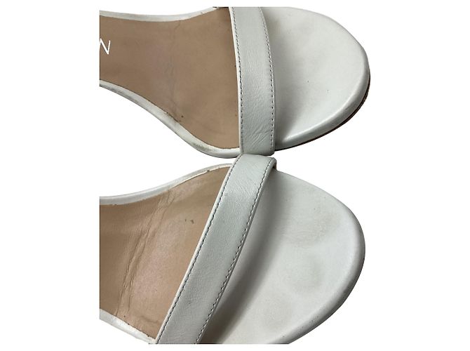 Stuart Weitzman Ankle Strap Sandal Heels in White Leather Cream - view 8