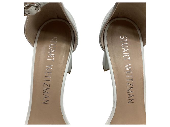 Stuart Weitzman Ankle Strap Sandal Heels in White Leather Cream - view 9