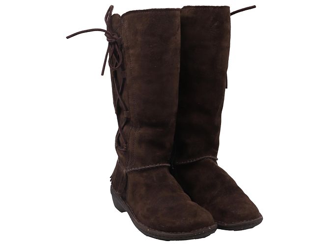 Stivali UGG Desoto Tall Fringed in camoscio marrone - vista 3