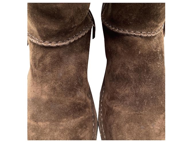 Stivali UGG Desoto Tall Fringed in camoscio marrone - vista 9