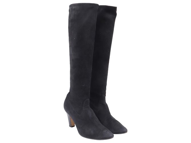 Stivali alti a punta Manolo Blahnik in camoscio nero - vista 2