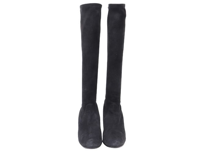 Stivali alti a punta Manolo Blahnik in camoscio nero - vista 3