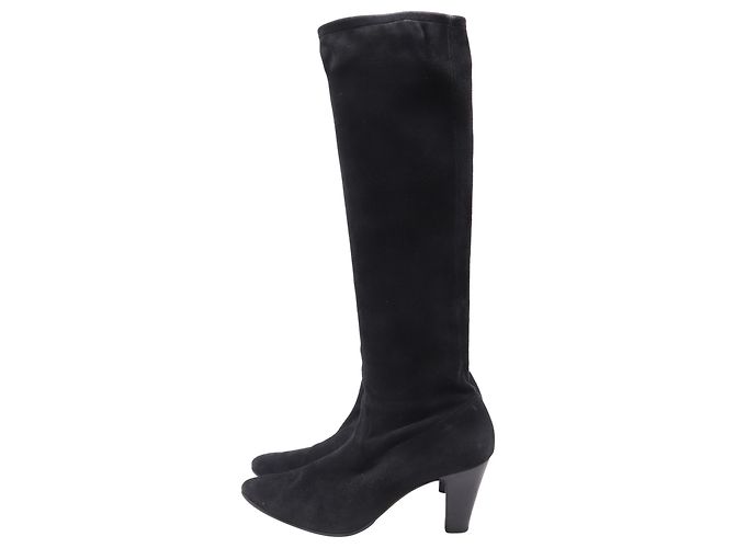 Stivali alti a punta Manolo Blahnik in camoscio nero - vista 4