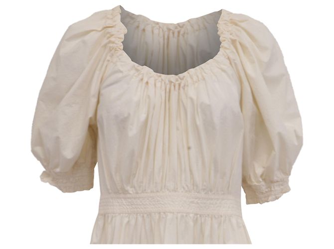 Vestido midi a capas con mangas abullonadas Ulla Johnson en algodón crema Blanco Crudo - vista 2