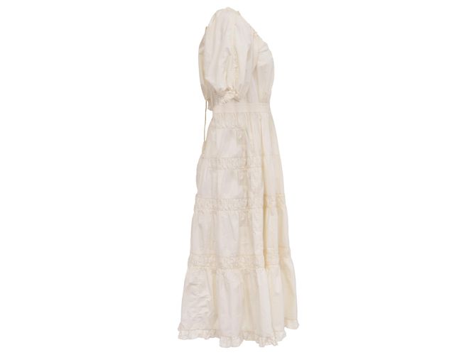 Vestido midi a capas con mangas abullonadas Ulla Johnson en algodón crema Blanco Crudo - vista 3