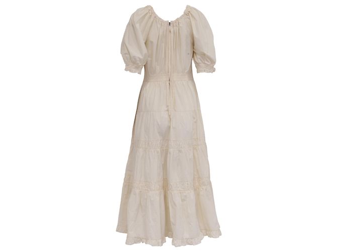Vestido midi a capas con mangas abullonadas Ulla Johnson en algodón crema Blanco Crudo - vista 4