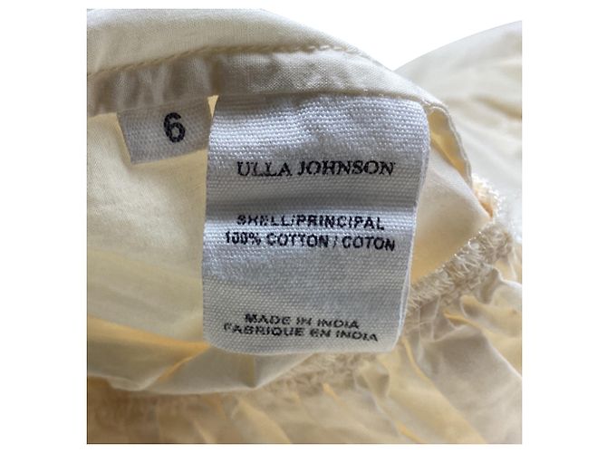 Vestido midi a capas con mangas abullonadas Ulla Johnson en algodón crema Blanco Crudo - vista 5