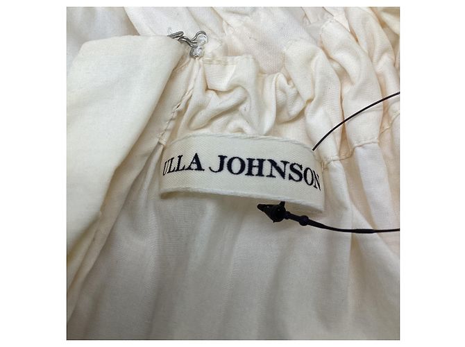 Vestido midi a capas con mangas abullonadas Ulla Johnson en algodón crema Blanco Crudo - vista 8