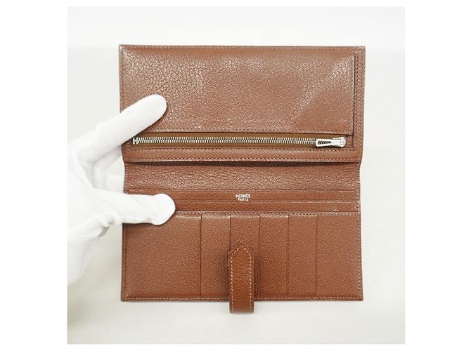 Hermès Cartera larga Hermes Bearn en Chevre Mysore Castaño - vista 3