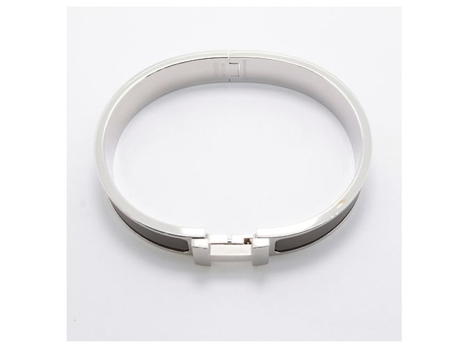 Hermès Bracciale rigido Hermes Click HH Metal Marrone Argento - vista 3