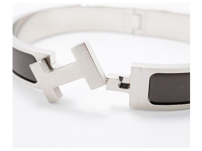 Hermès Bracciale rigido Hermes Click HH Metal Marrone Argento - vista 4