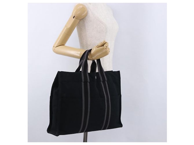 Hermès HERMES Fourre Tout MM Hand Bag Canvas Black Silver - vista 21