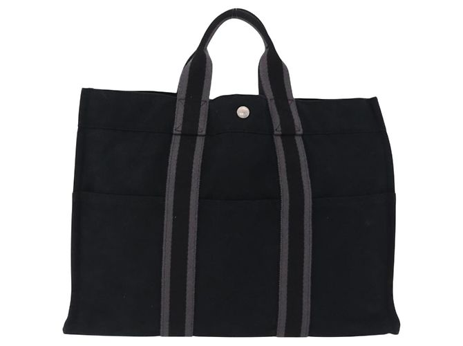 Hermès HERMES Fourre Tout MM Hand Bag Canvas Black Silver - vista 3