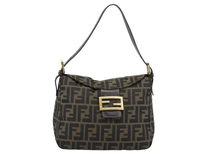 FENDI Zucca Canvas Mamma Baguette Shoulder Bag Brown Black - vista 2