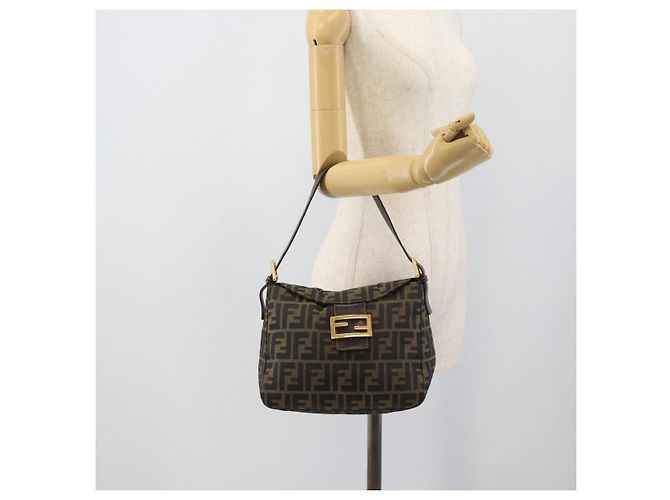 FENDI Zucca Canvas Mamma Baguette Shoulder Bag Brown Black - vista 22