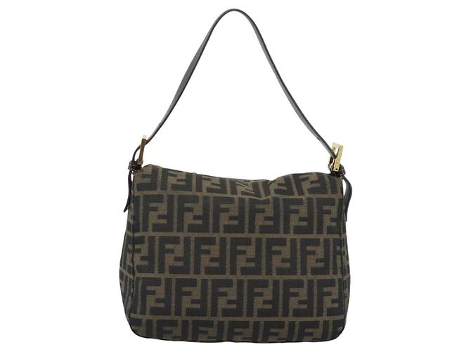 FENDI Zucca Canvas Mamma Baguette Shoulder Bag Brown Black - vista 3