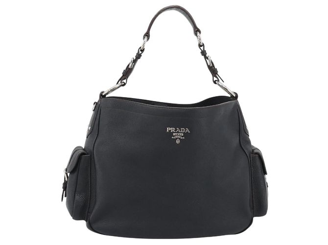 PRADA Shoulder Bag Vittero Dino Leather Black Silver - vista 2