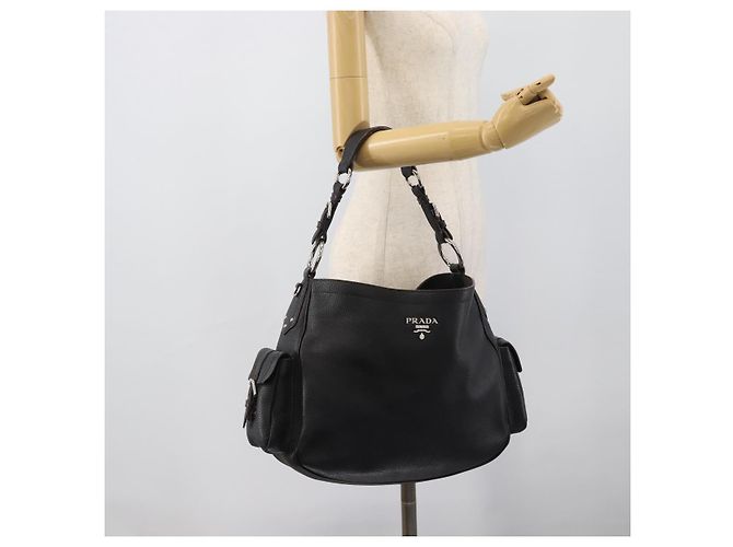 PRADA Shoulder Bag Vittero Dino Leather Black Silver - vista 23