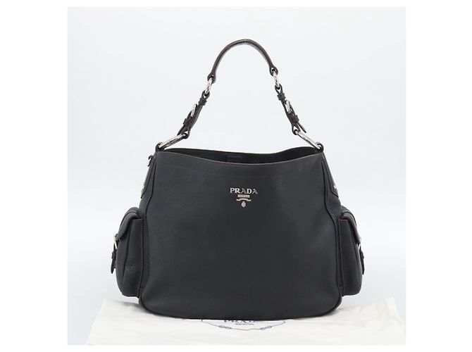 PRADA Shoulder Bag Vittero Dino Leather Black Silver - vista 24