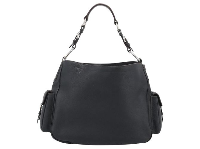 PRADA Shoulder Bag Vittero Dino Leather Black Silver - vista 3