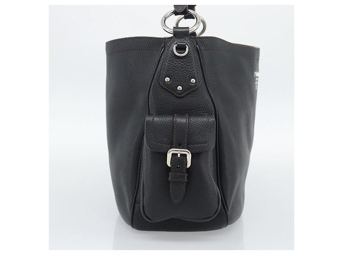 PRADA Shoulder Bag Vittero Dino Leather Black Silver - vista 4