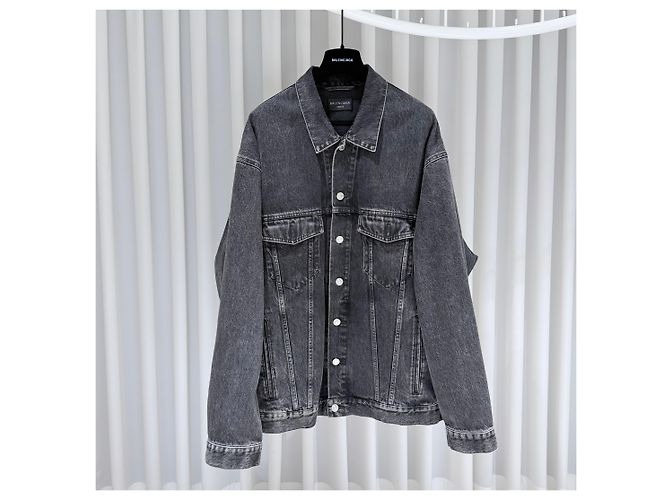 Balenciaga Blauer Logo Bomber Trucker Denim Jacket Schwarz - Ansicht 2
