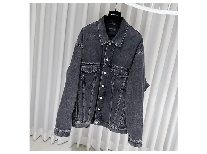 Balenciaga Blauer Logo Bomber Trucker Denim Jacket Schwarz - Ansicht 3