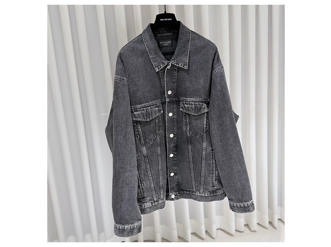 Balenciaga Blauer Logo Bomber Trucker Denim Jacket Schwarz - Ansicht 4