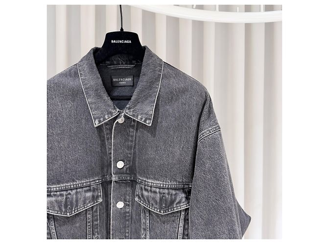 Balenciaga Blauer Logo Bomber Trucker Denim Jacket Schwarz - Ansicht 5