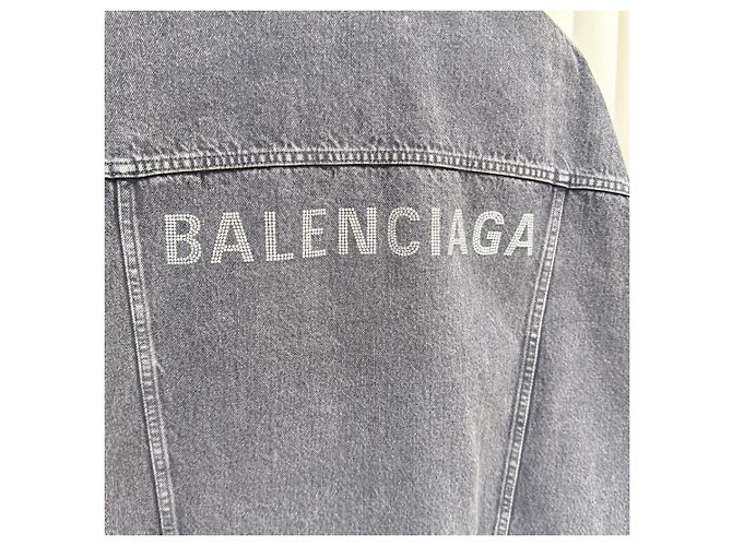 Balenciaga Blauer Logo Bomber Trucker Denim Jacket Schwarz - Ansicht 6
