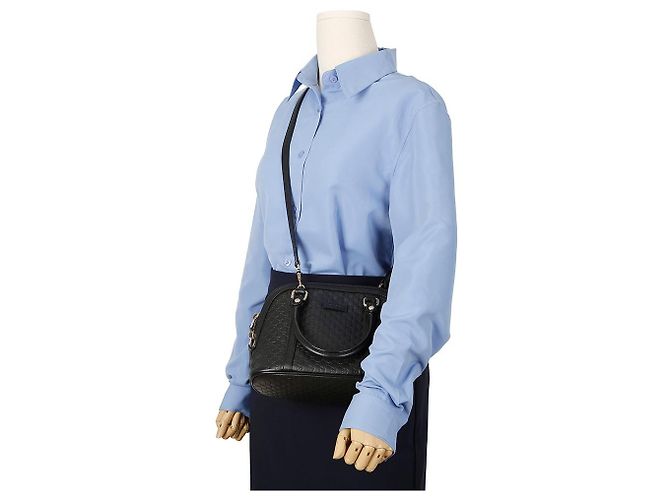 Gucci Mini Borsa Tote Dome in Pelle Microshima Nera Nero - vista 12