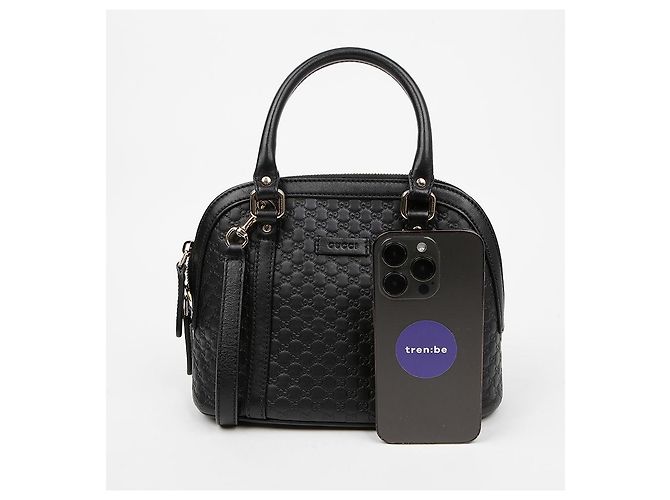 Gucci Mini Borsa Tote Dome in Pelle Microshima Nera Nero - vista 9