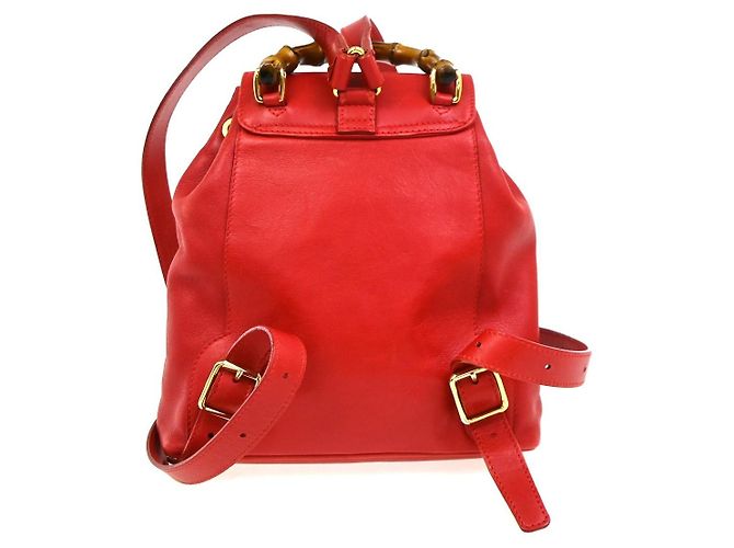 Gucci Vintage Bamboo Leather Mini Rosso - vista 2