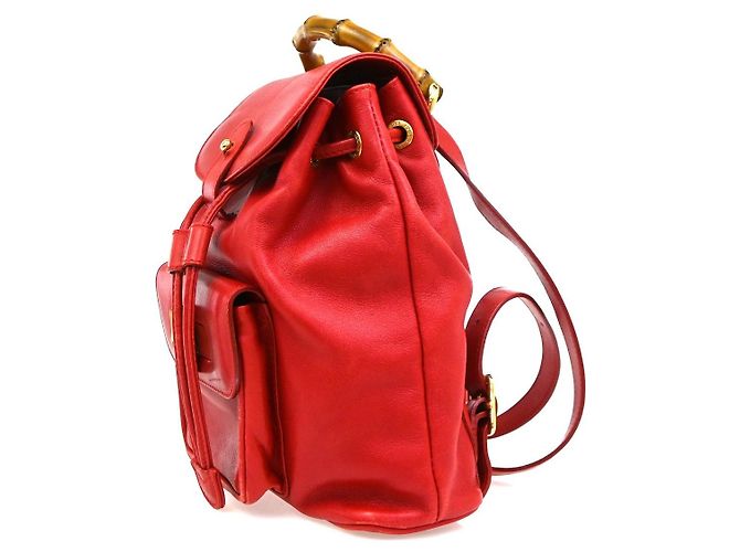 Gucci Vintage Bamboo Leather Mini Rosso - vista 3