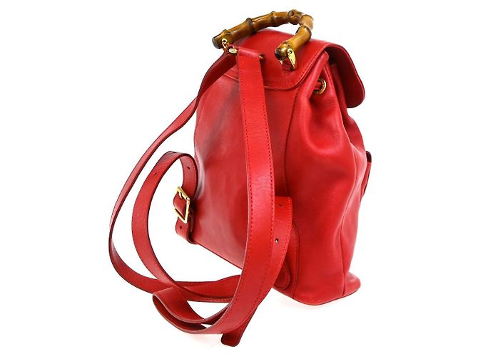 Gucci Vintage Bamboo Leather Mini Rosso - vista 4