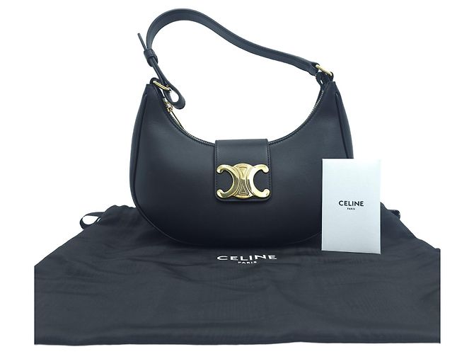 Céline Borsa a spalla Triomphe Ava Medium in pelle di capra nera - vista 12