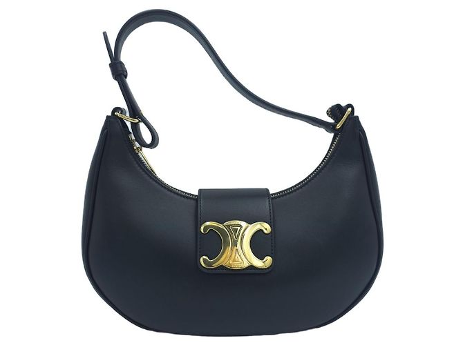 Céline Borsa a spalla Triomphe Ava Medium in pelle di capra nera - vista 13
