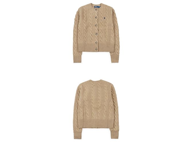 Ralph Lauren Strickjacke mit besticktem Logo und Zopfmuster für Damen (Beige) Braun - Ansicht 3