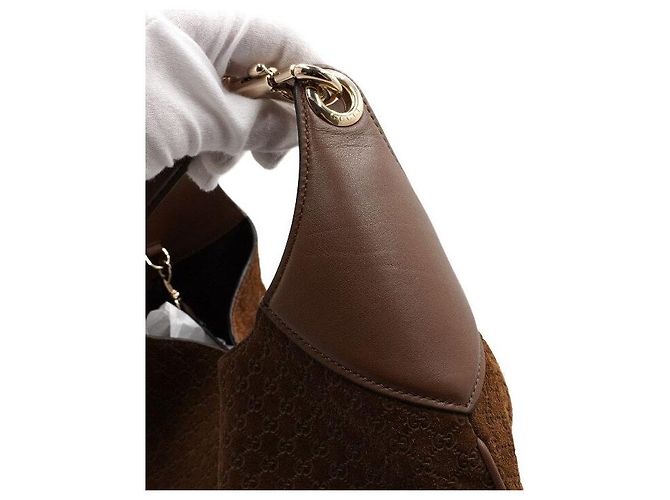 Gucci Borsa a tracolla Hobo da donna Medium in camoscio marrone con logo GG - vista 10