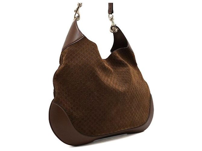 Gucci Borsa a tracolla Hobo da donna Medium in camoscio marrone con logo GG - vista 3