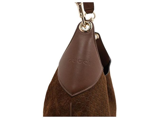 Gucci Borsa a tracolla Hobo da donna Medium in camoscio marrone con logo GG - vista 9