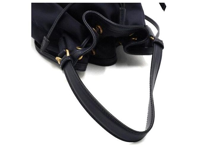 Tote Prada Borsa a secchiello e borsa a tracolla Bella in tessuto blu navy con metallo dorato - vista 11