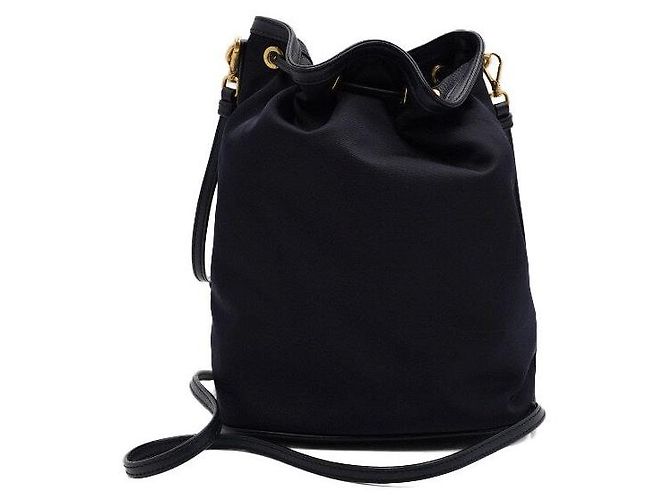 Tote Prada Borsa a secchiello e borsa a tracolla Bella in tessuto blu navy con metallo dorato - vista 4