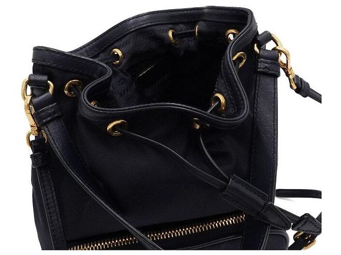 Tote Prada Borsa a secchiello e borsa a tracolla Bella in tessuto blu navy con metallo dorato - vista 6