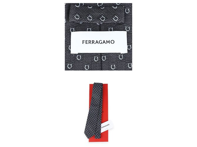 Salvatore Ferragamo Cravatta in jacquard di seta Gancini da uomo (Gray) Marrone - vista 5