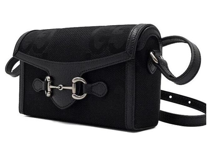 Horsebit 1955 Gucci Mini borsa a tracolla Horsebit in canvas GG nero - vista 2