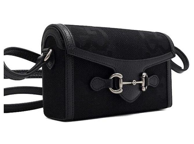 Horsebit 1955 Gucci Mini borsa a tracolla Horsebit in canvas GG nero - vista 3