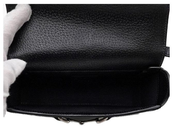 Horsebit 1955 Gucci Mini borsa a tracolla Horsebit in canvas GG nero - vista 5