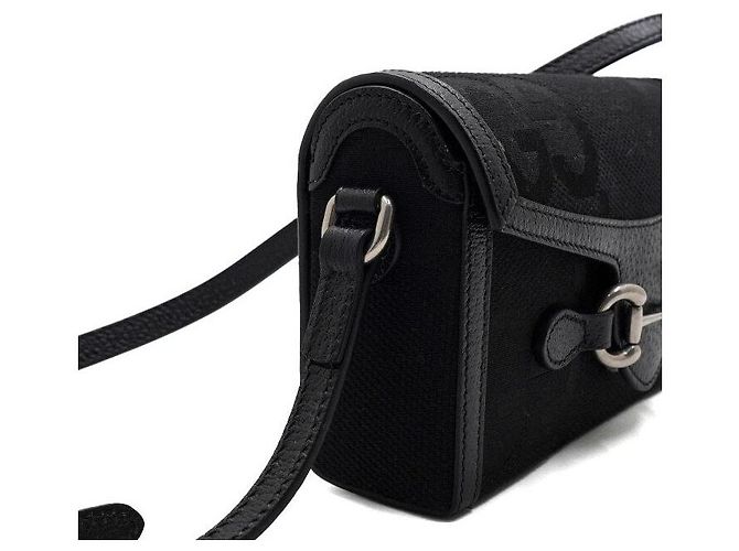 Horsebit 1955 Gucci Mini borsa a tracolla Horsebit in canvas GG nero - vista 8