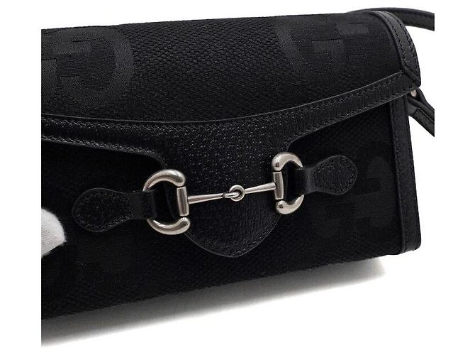 Horsebit 1955 Gucci Mini borsa a tracolla Horsebit in canvas GG nero - vista 9